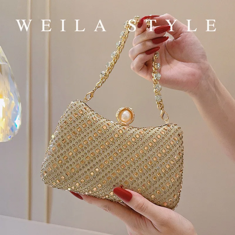 Luxury rhinestone hot diamond portable dinner bag metal chain wedding party party bag popular fashion atmosphere