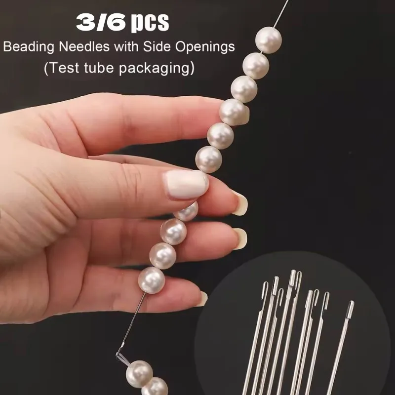1/5/6pcs Beaded Needles With Steel Needles, Long And Thin Beaded Leads, Side Threaded Hooks And Beads For DIY Handmade Jewelry