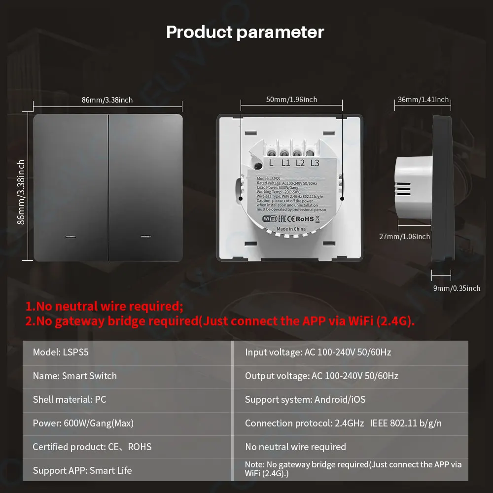 Tuya Smart WiFi Light Switch Push Button No Neutral Wire Switch Smart Life Voice Control Via Alexa Google Home Yandex Alice