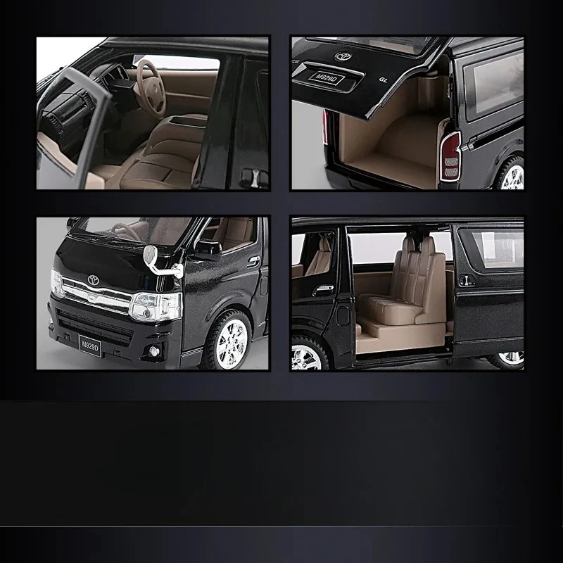1:32 HIACE Modelos de carros de brinquedo liga fundida portas MPV abertas puxar para trás som e luz veículos de viagem de negócios presentes para meninos