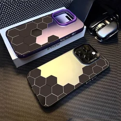 Case For iPhone 15 16 Pro Max 14 13 12 11 7 8 Plus X XS XR Fashion Honeycomb Electroplate Silver IMD Shockproof Hard Phone Cover