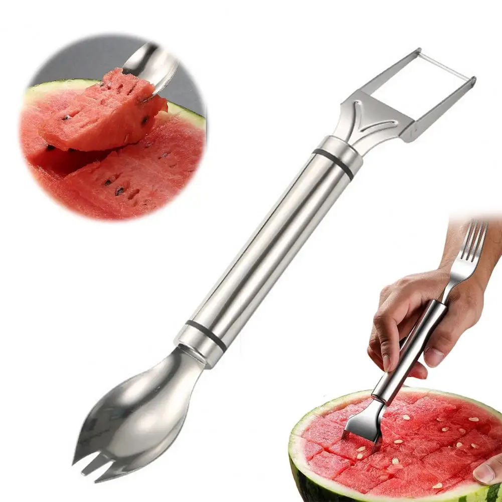 2-In-1 Stainless Steel Watermelon Fork Slicer Easy Fruit Cutter Tool Dual Head Fruit Forks Slicer For Kitchen Camping 수박 절단기