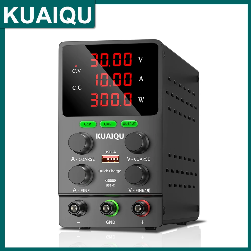 

KUAIQU OCP OVP Upgraded DC Power Supply 30V 10A Adjustable Switching Power Source 18W Quick Charging Output Port Buzzer Alarm