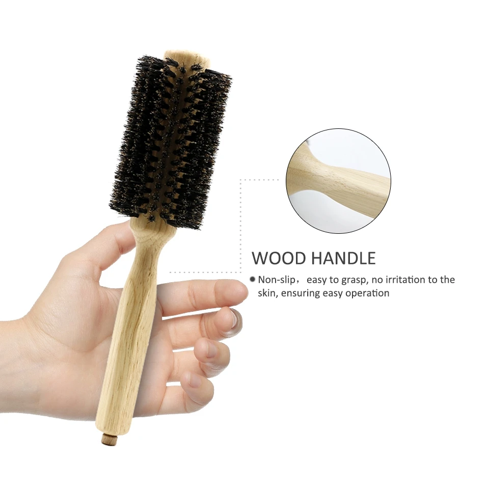 Brosse à cheveux professionnelle en poils de sanglier avec manche en bois, peigne rond pour salon de coiffure, 4 pièces