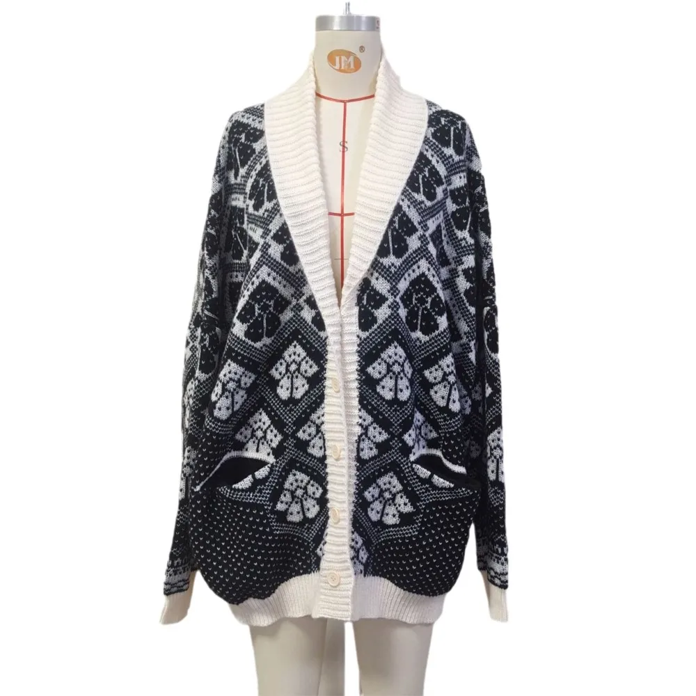 الشتاء سترة المرأة عادية التنقل واحدة الصدر الخامس الرقبة طويلة الأكمام سترة مشغولة من الصوف أعلى مريحة فضفاضة كل مباراة