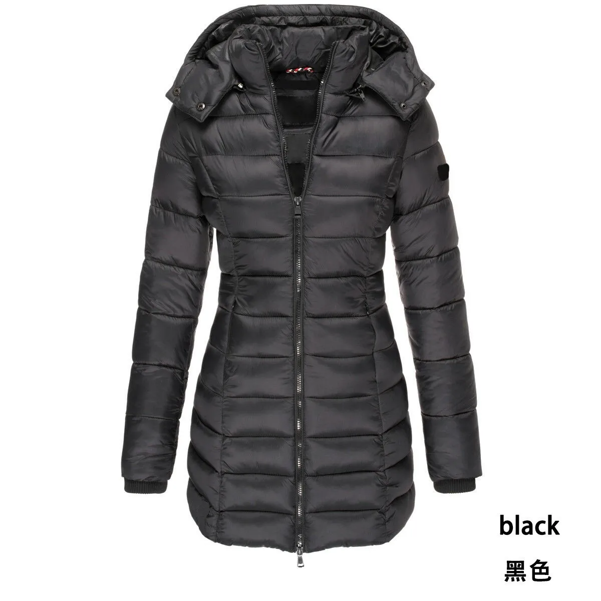 Winter Korean Version of The New Solid Color Slim-fit Stand-up Collar Cotton-padded Jacket, Mid-length Warm Hooded Down Jacket