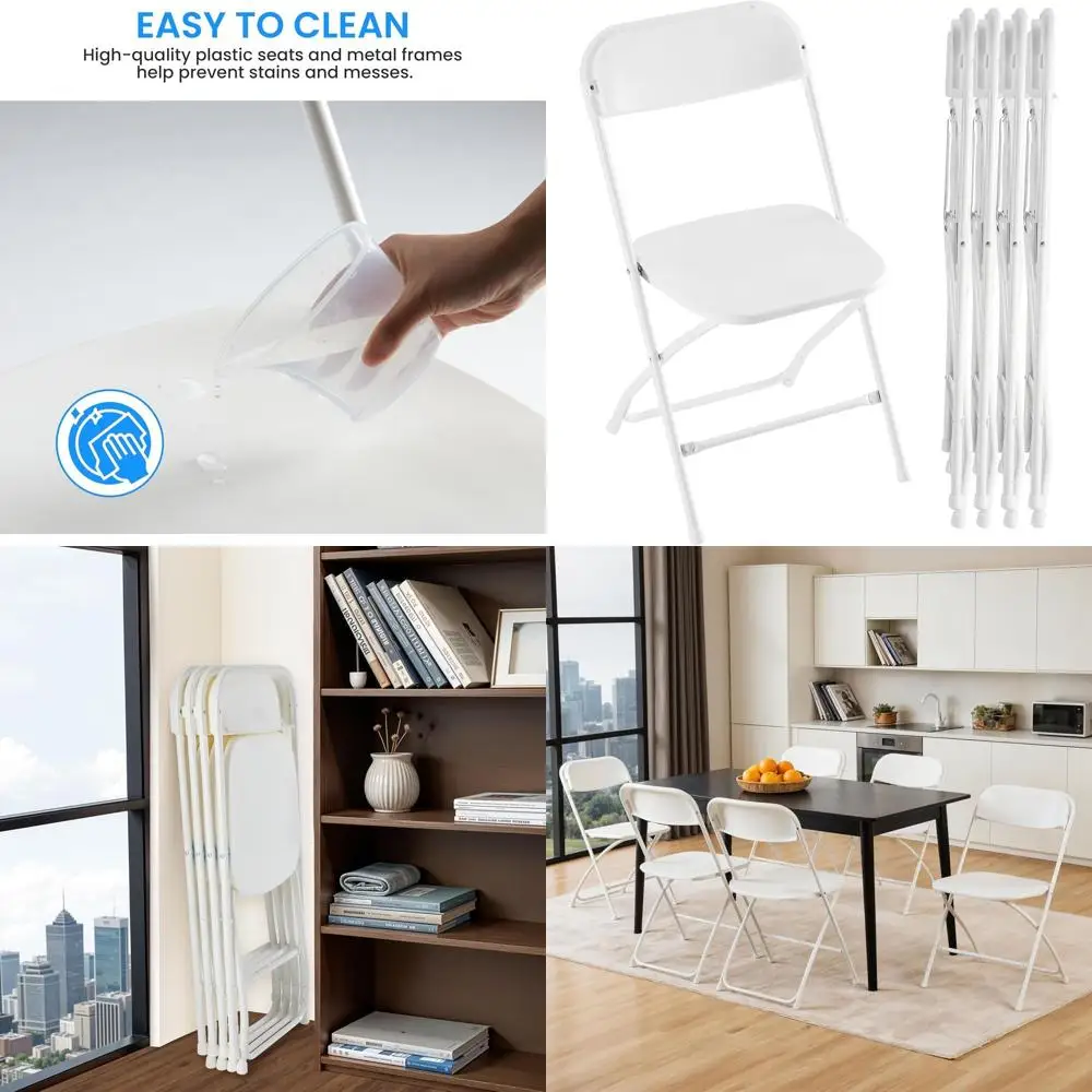 

Складные пластиковые стулья, набор из 4 штук, портативные сиденья с грузоподъемностью 150 кг, подходят для использования на улице и в помещении, идеально подходят для вечеринок, свадеб