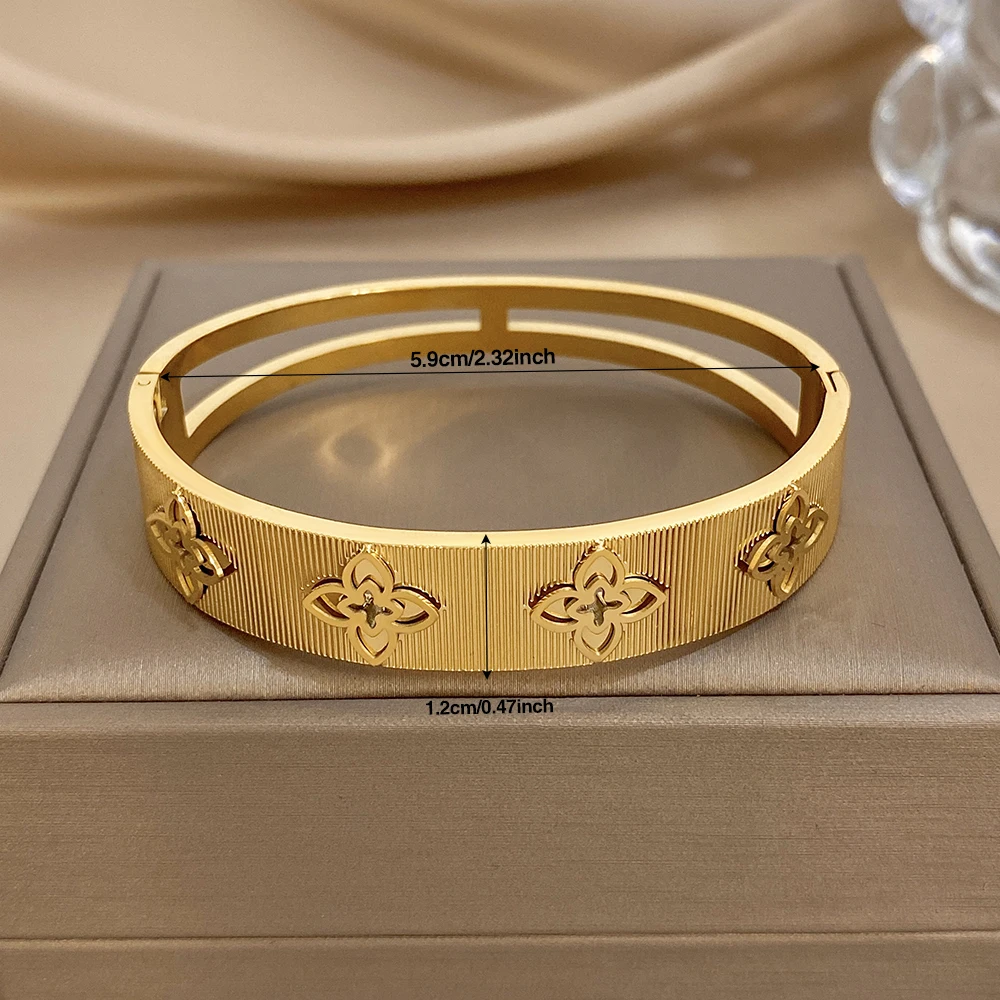 Greatera Marke Damen Minimalistischer Modeschmuck Edelstahl Vierblättriges Blumen-Zirkon-Armband Party Klassischer Wasserfester Schmuck – Detail 7