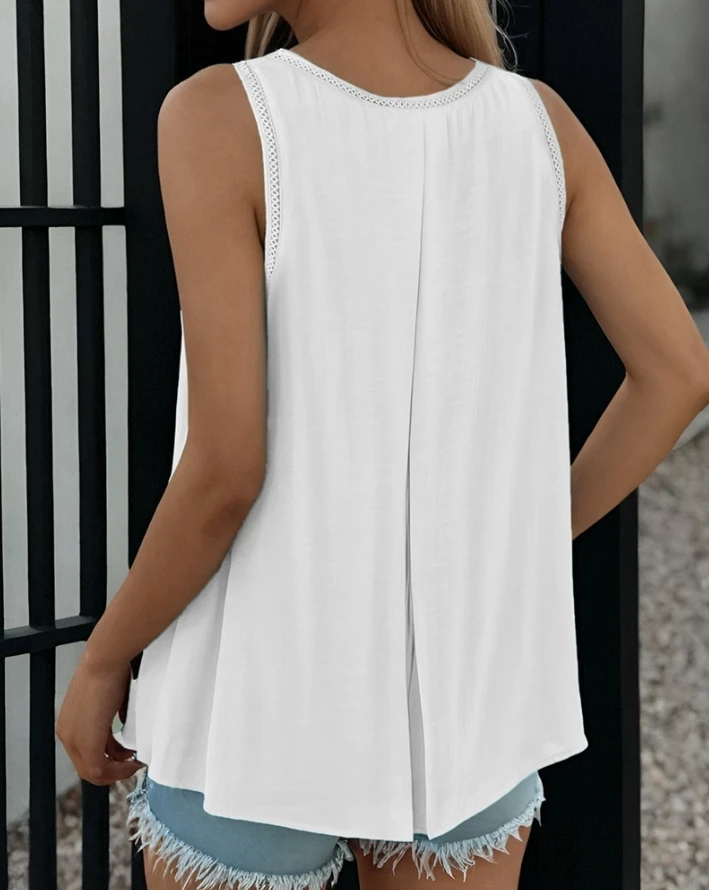 new fashion 2024 summer casual sexy Slit Round Neck Tank Top T-shirt pullover tops Female clothing outfits