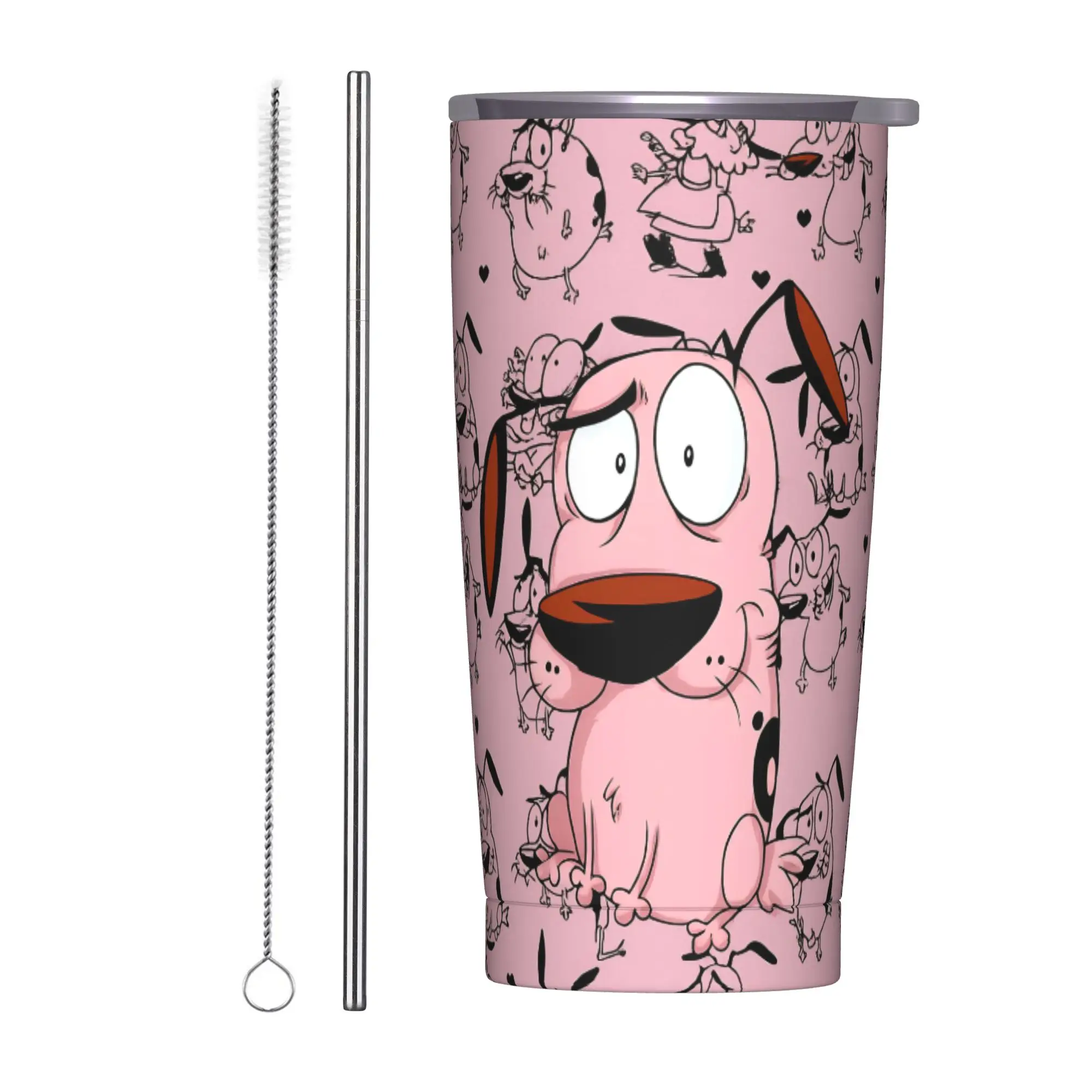 Courage the Cowardly Dog-D Tumbler Vacuum Insulated  Coffee Cups with Lid Straw Office Home Mugs Hot Cold Drink 20oz
