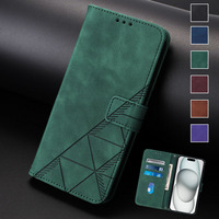 Skin Feel Line Leather Phone Case For iPhone 11 12 13 14 15 16 Pro Max Plus Mini SE 7 8 X XS Flip Wallet Card Solt Book Cover