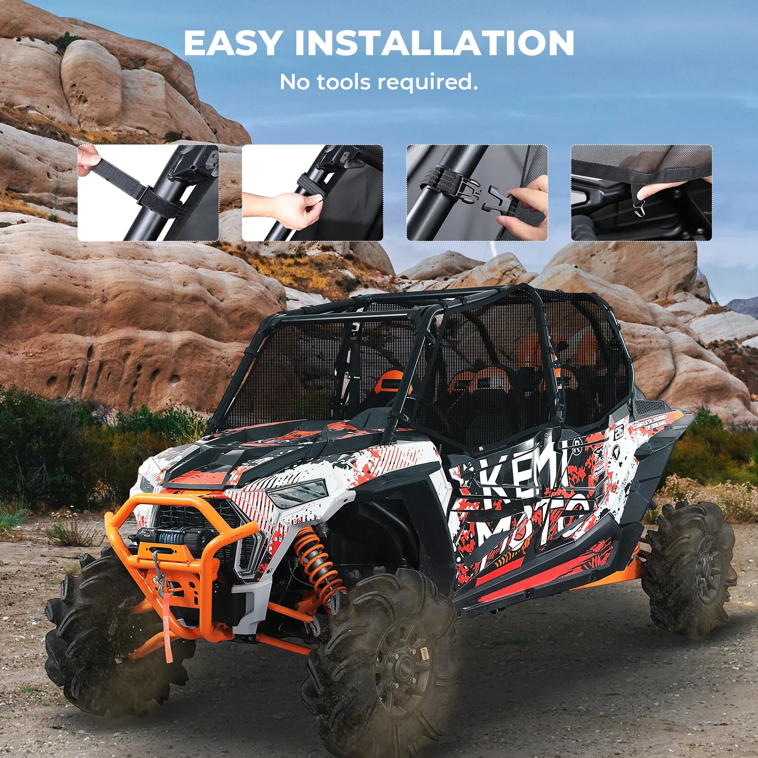 UTV Roll Bar Mesh Net Compatible with Polaris RZR XP4 1000 4 2014-2024 Side Mesh Shield Protective Netting XP 1000 4 Side Net