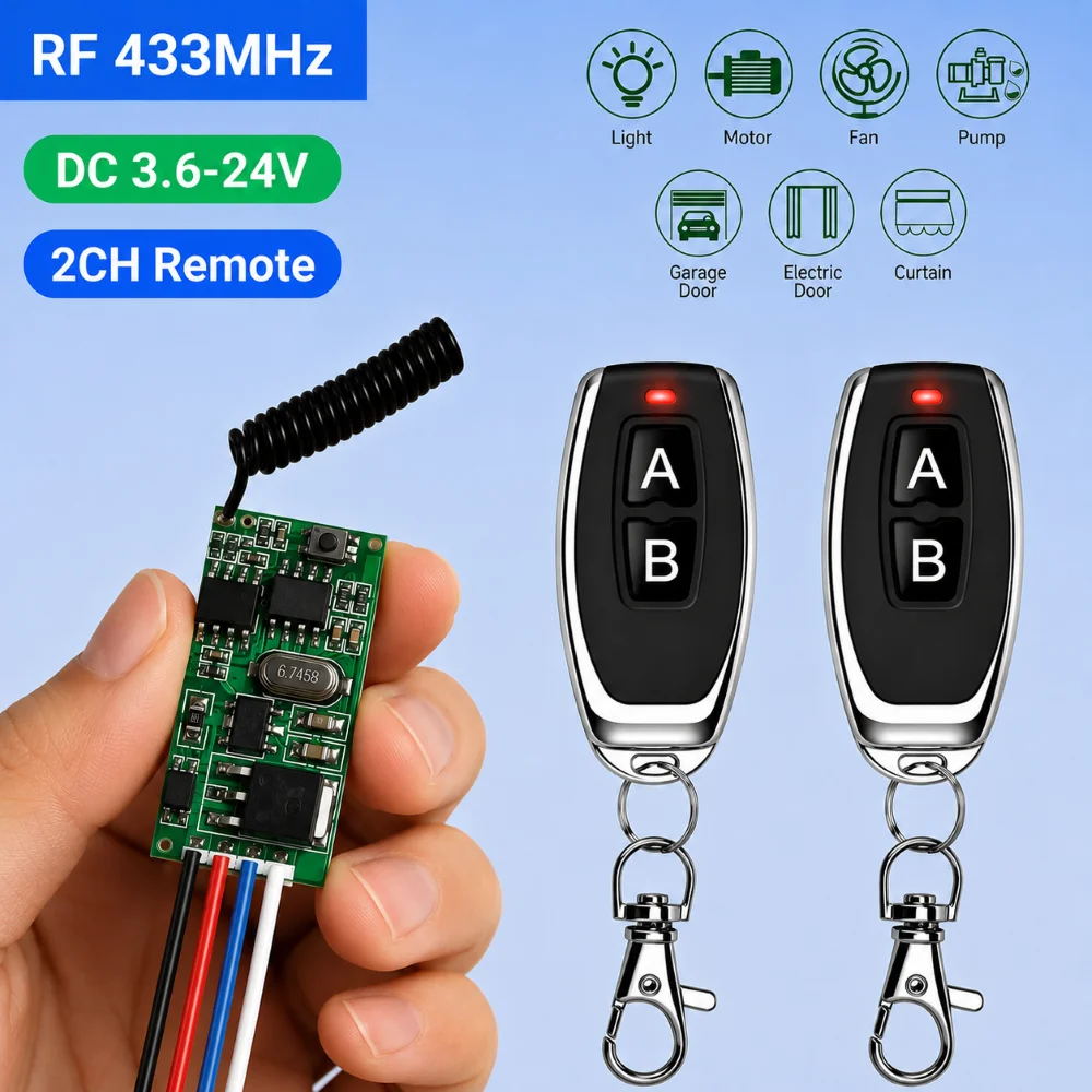 433MHz Wireless RF Remote Control DC 3.6V 12V 24V Universal Mini Relay Wireless RF Remote Control Switch LED Lamp Controller DIY