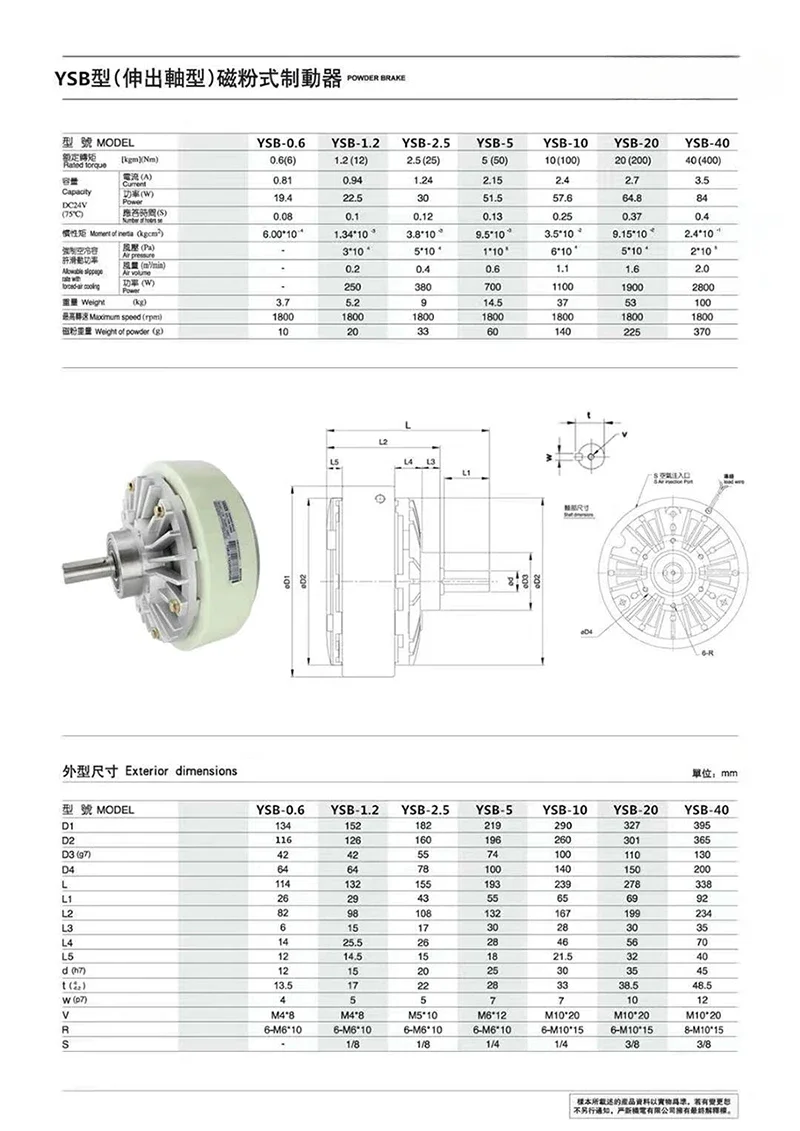 YSB Magnetische poederrem YSB-0.6 1,2 kg 2,5 kg 5 kg 10 kg 20 kg