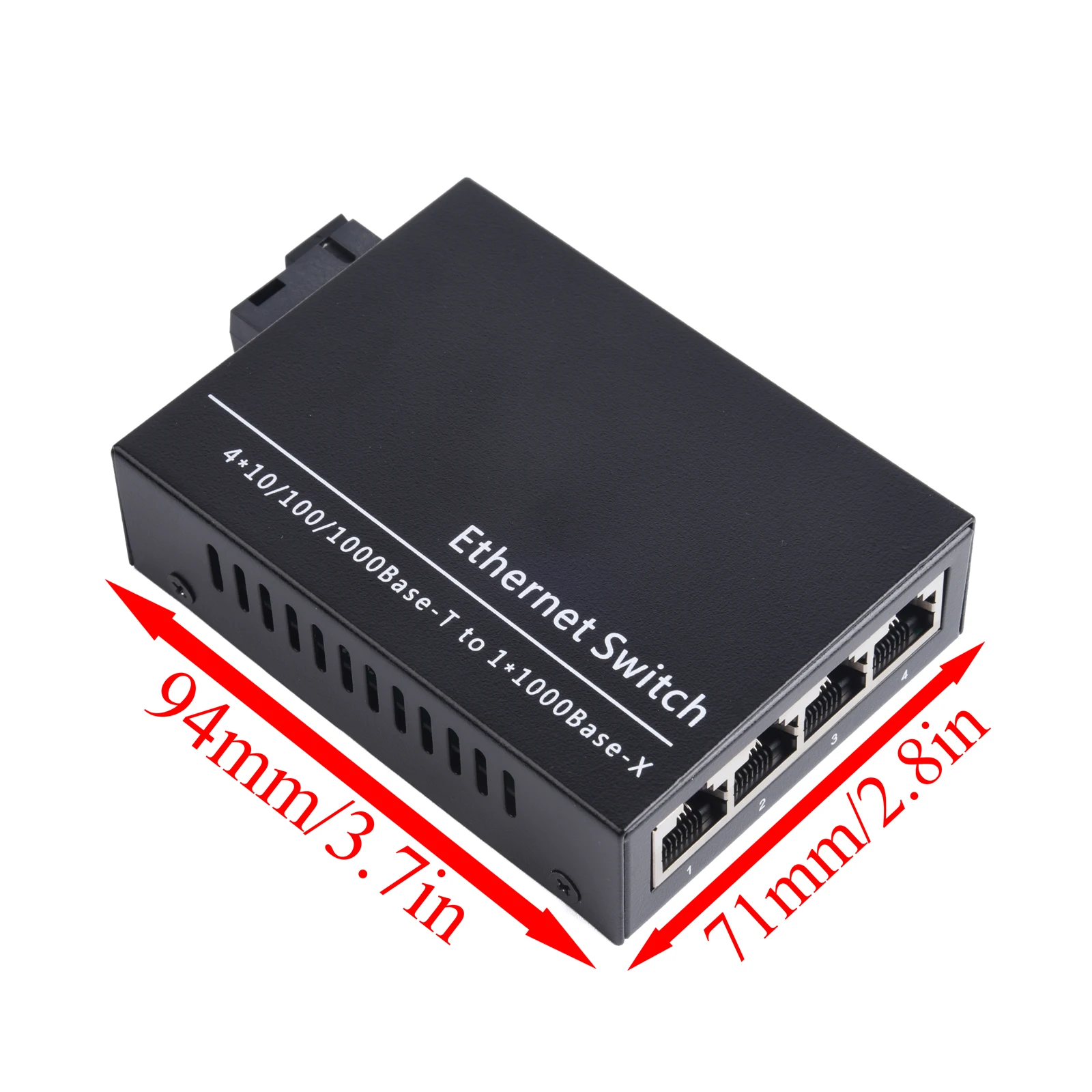 1 Pair Gigabit Fiber Optical Media Converter 10/100/1000Mbps Single Mode 1 Fiber to 4 RJ45 UPC/APC SC-Port US Power