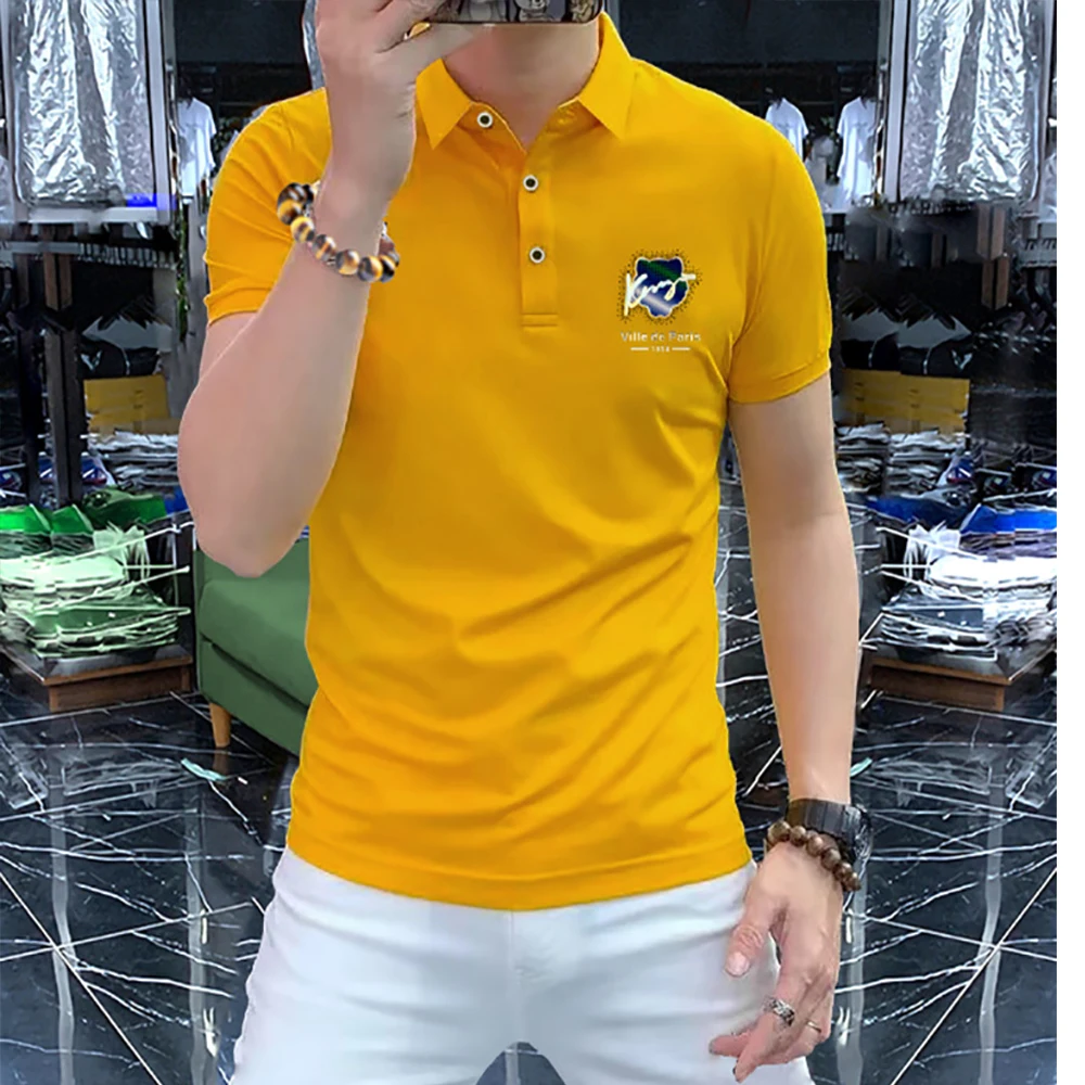 Men's Lapel Collar Polo T-shirt Summer New fashion Tiger LOGO Diamond Short Sleeve Business Casual Trend Breathable Man Clothing