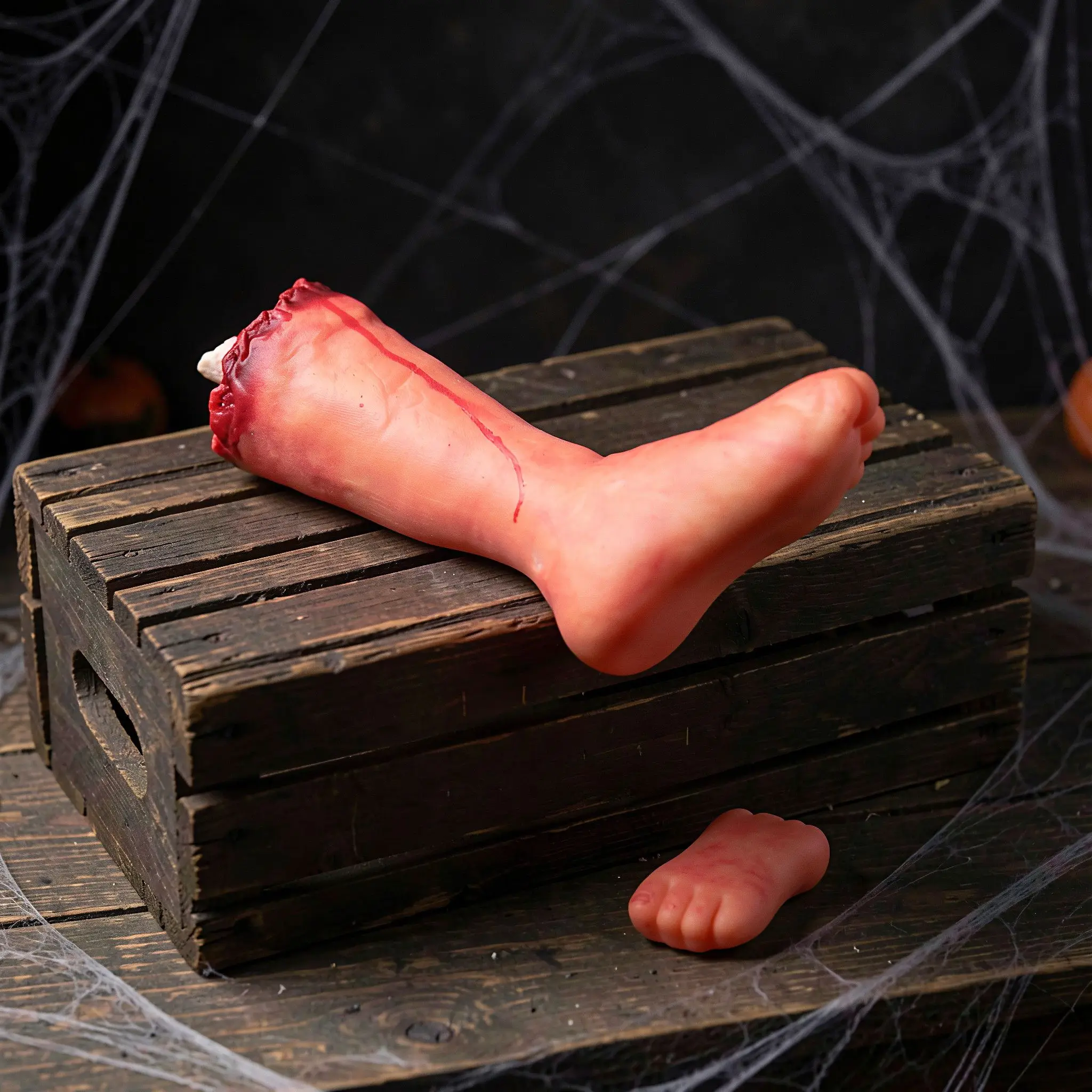Fake Body Part Creepy Haunted House Prop Human Limb Severed Foot Gruesome Halloween Decoration Bloody Amputated