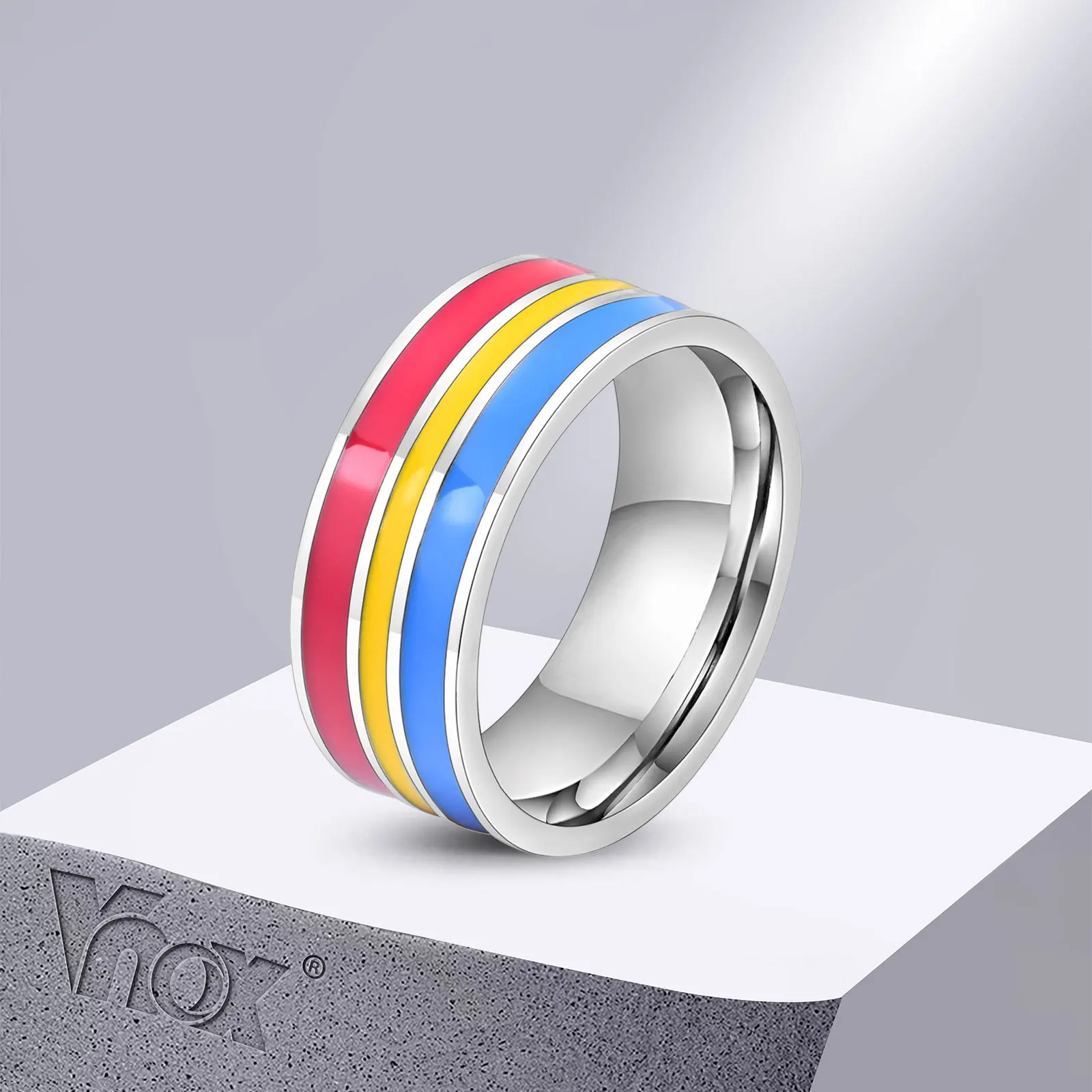 Vnox 8 مللي متر قوس قزح الدائري للرجال النساء ، للجنسين الفولاذ المقاوم للصدأ LGBTQ فنجر باند ، مثلي الجنس مجوهرات