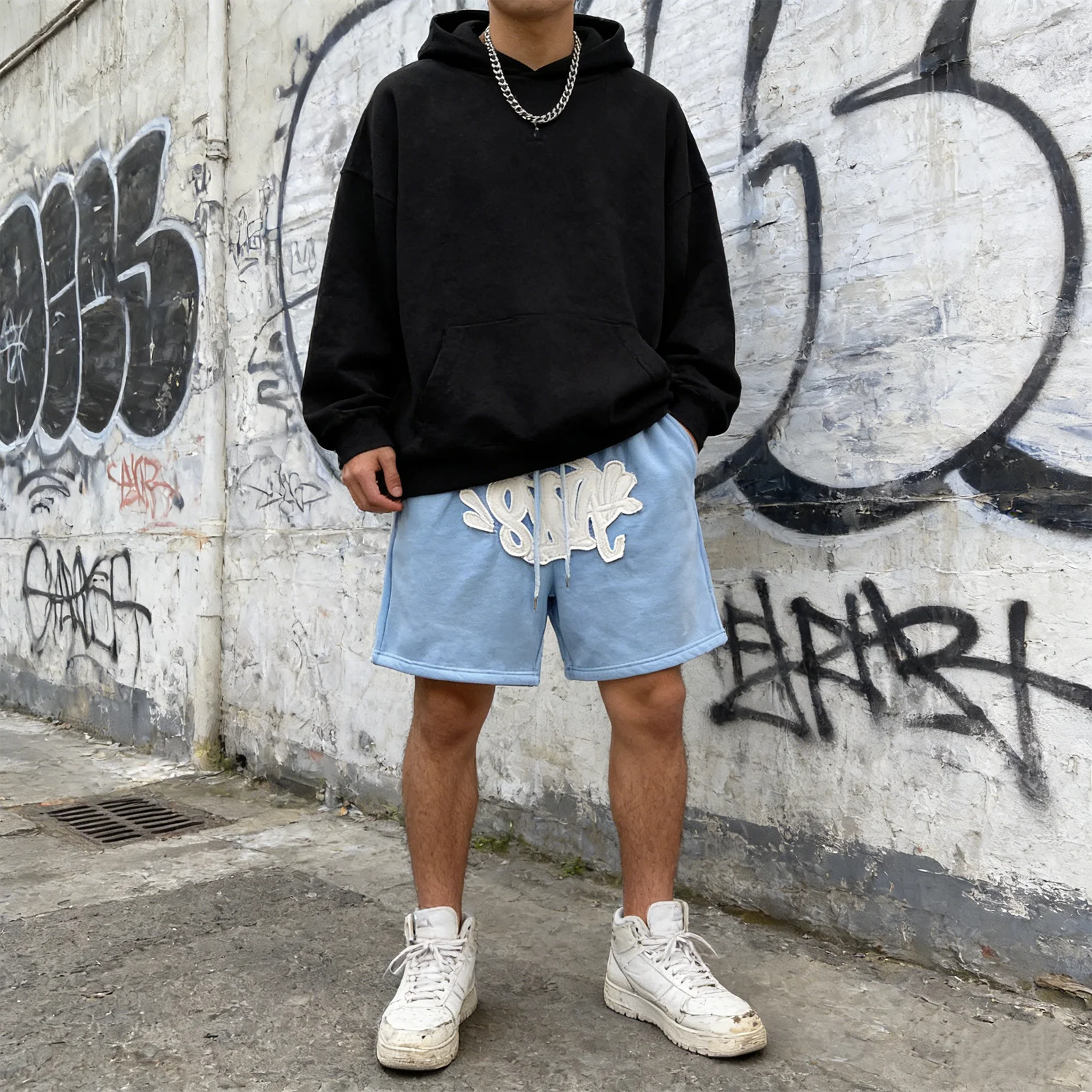 

American Streetwear Hip Hop Joggers Shorts Oversized Elastic Waist Foam Printing Casual Shorts Men Summer Urban Athletic Short