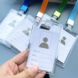 Funda acrílica transparente para tarjetas, funda con cordón para tarjetas, soporte deslizante para personal de oficina y empresa, etiqueta de identificación para nombre de empleado, funda para tarjetas de autobús