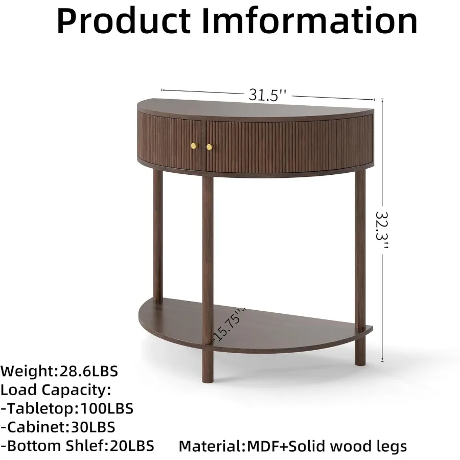 현관 테이블 수공예 반달형 플루티드 콘솔 테이블 2개의 라탄 수납 공간이 있는 작은 반원형 테이블 복도용