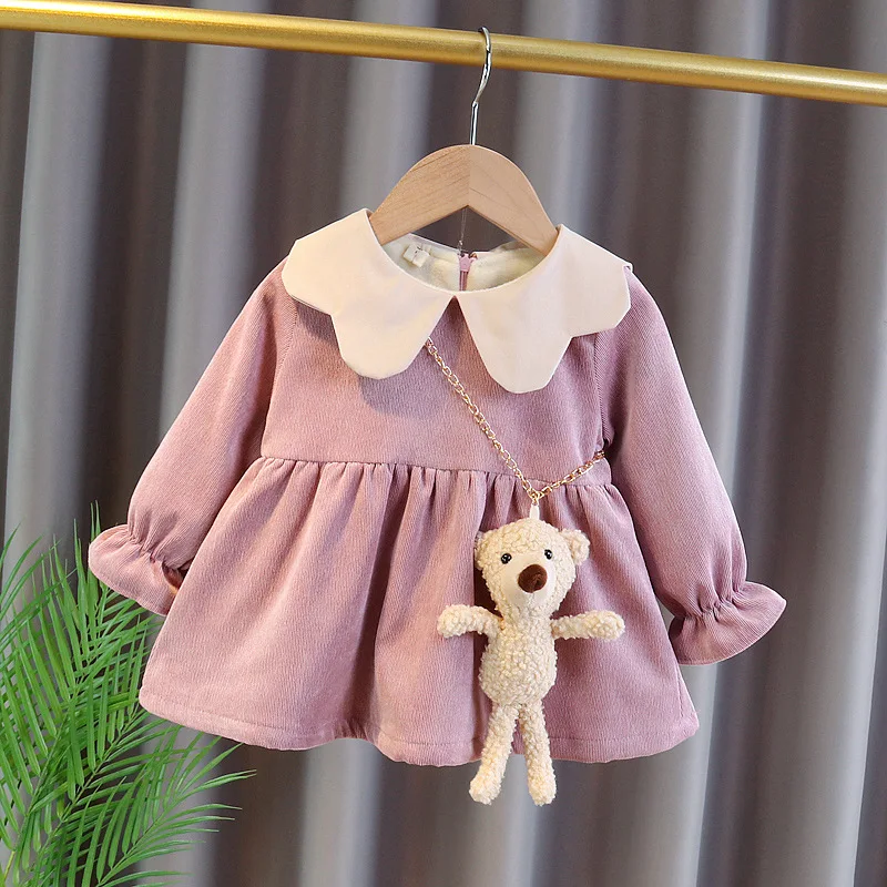 Girls\' Autumn And Winter Baby Girl Spring And Autumn Dress Korean Version Baby Girl Dress Collar Princess Dress