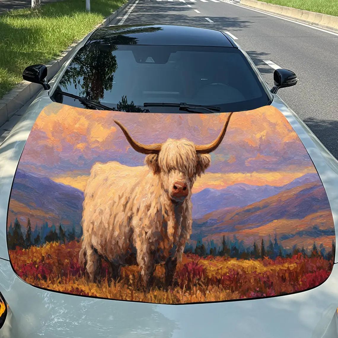 

Lovely Highland Cow Car Hood Stickers - Self-Adhesive, Waterproof and Durable Vinyl Wrap, Decorate And Protect Your Car, Fit For