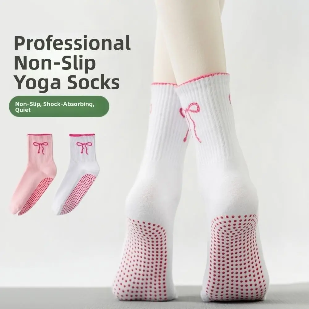 

New Cotton Pilates Socks Harajuku Street Breathable Yoga Socks Non-Slip Grip Casual Bowknot Embroidery Socks