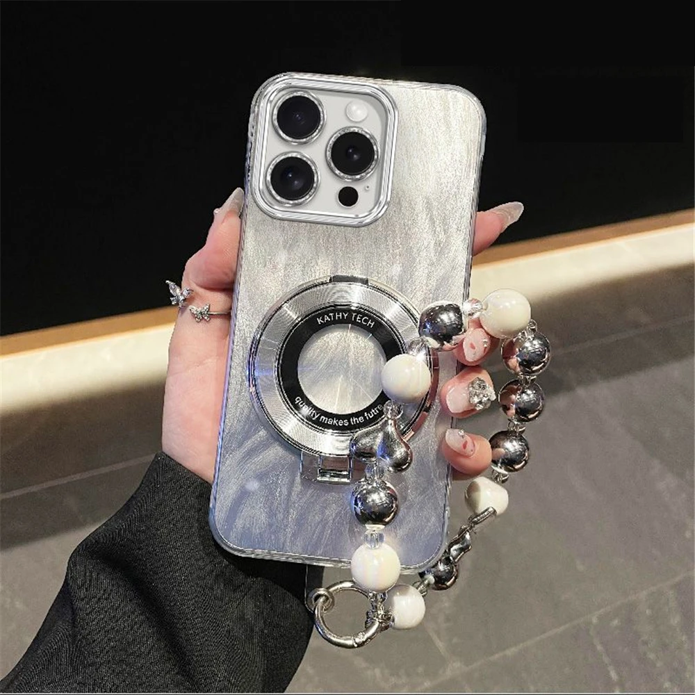 الفاخرة حبة سوار قوس قضية الهاتف آيفون 16 15 14 13 12 11 برو ماكس X XS ماكس XR 7 8 زائد بريق الليزر غطاء مقاوم للصدمات #1