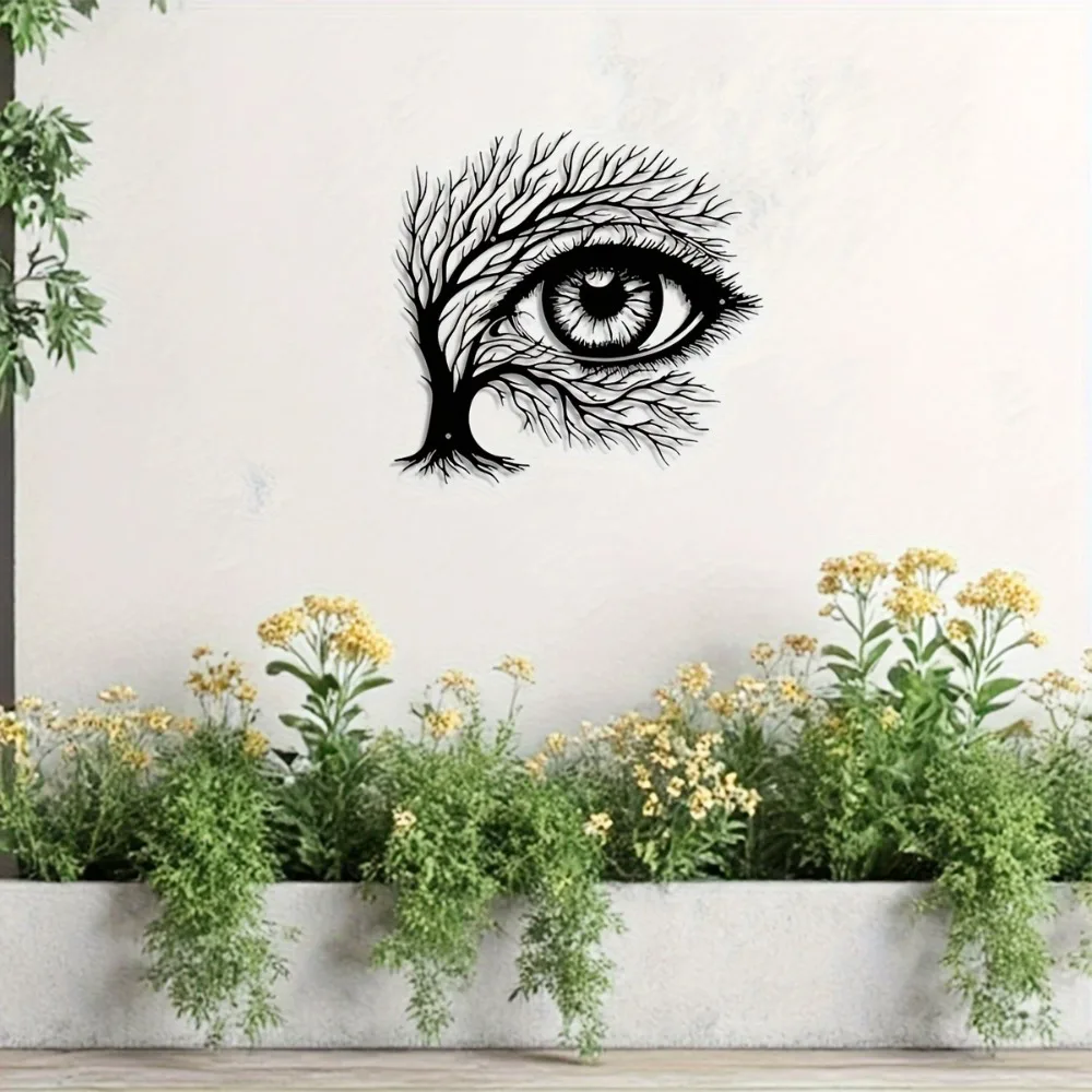 Metal Wall Art Abstract Tree Eye Outline, Easy Hang for Living Room Bedroom Garden Cottage Home Decor