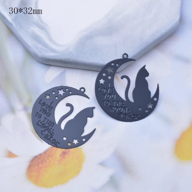 10 Stück Metall-Messing-Mond- und Katzenanhänger, schwarze dünne Anhänger für DIY-Schmuckherstellung, Ohrring-Zubehör – Detail 5