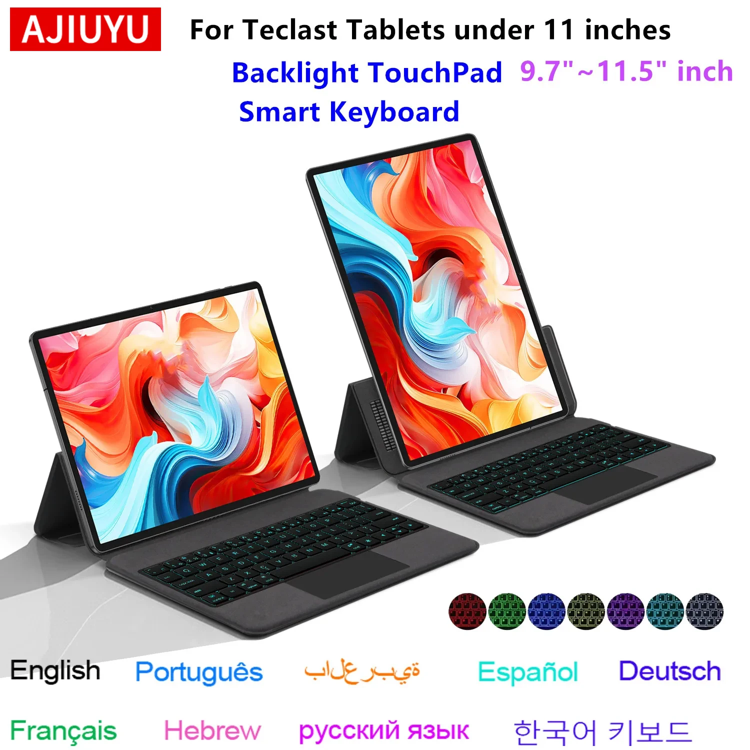 

Чехол-подставка для планшетов Teclast M40 Pro, M40, P20S, P20HD, M40 Plus, P30s, P40HD, T40 Pro, T50, M50 Plus с клавиатурой с подсветкой