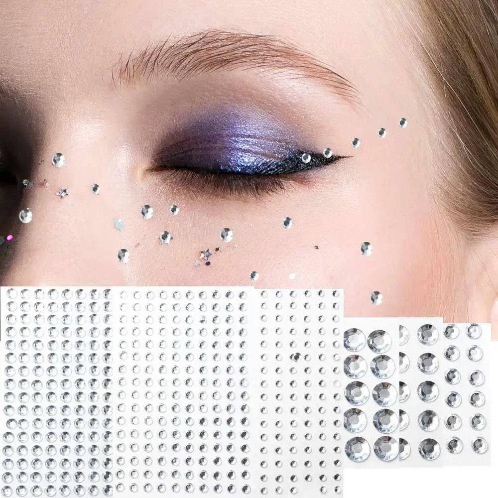 Shiny Face Rhinestone Crystal Stickers 3-12MM Self Adhesive Eyebrow Eyeshadow Stickers Flatback Nail Art Decoration