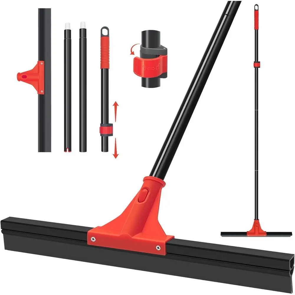 

18 Silicone Rubber Shower Squeegee with 58 Adjustable Handle for Multi-Surface Cleaning