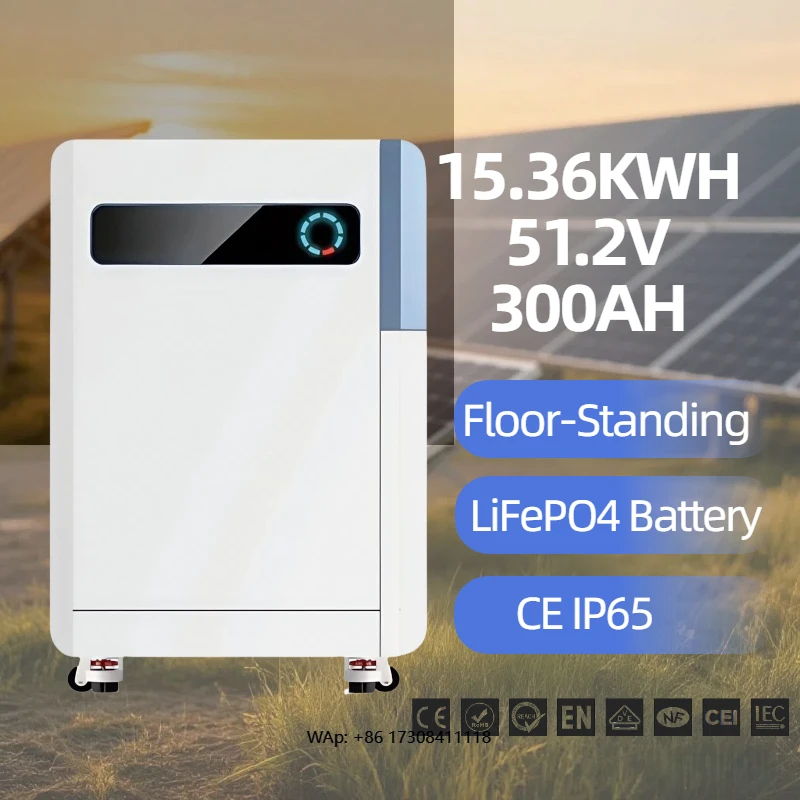 51.2V 300AH 15.36KWH CAN RS485 Outdoor Floor Standing LiFePO4 Lithium Battery CE IP65 Home Solar Energy Storage System