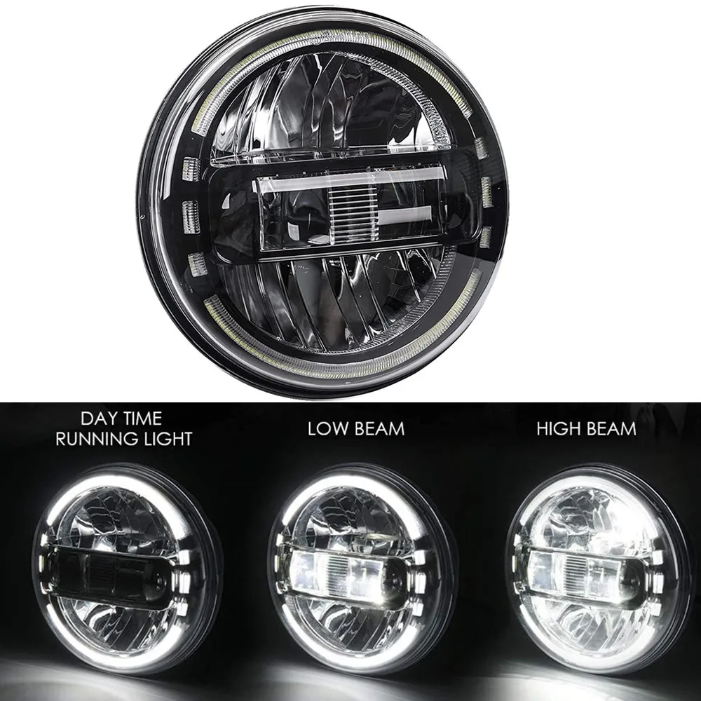 Car Accessories 2pc 7'' Led Headlight Fit Lada Niva 4x4 H4 White DRL 90W For Jeep Wrangler JK Land Rover Defend 90/110