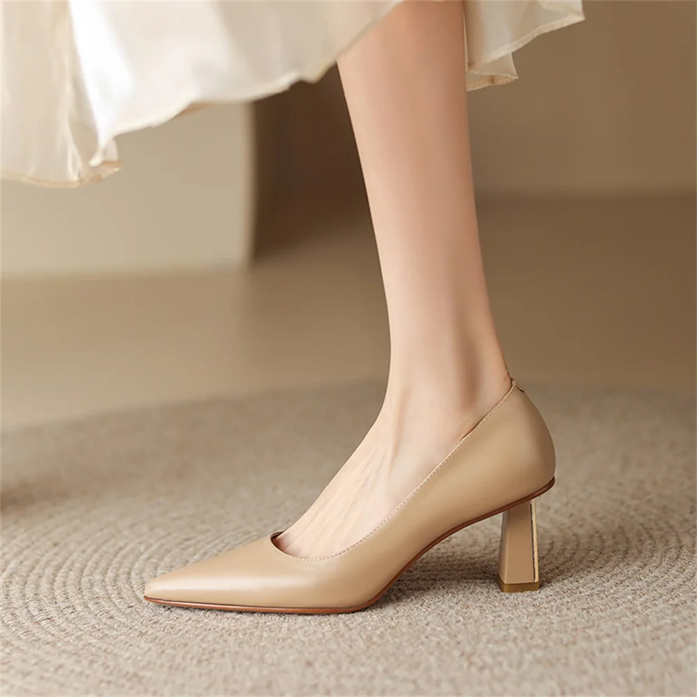 Taoffen Elegant Women Pumps Pointed Toe Thin High Heels Spring Summer Shoes Solid Color Slip On Office Dress Shoes Handmade 2024