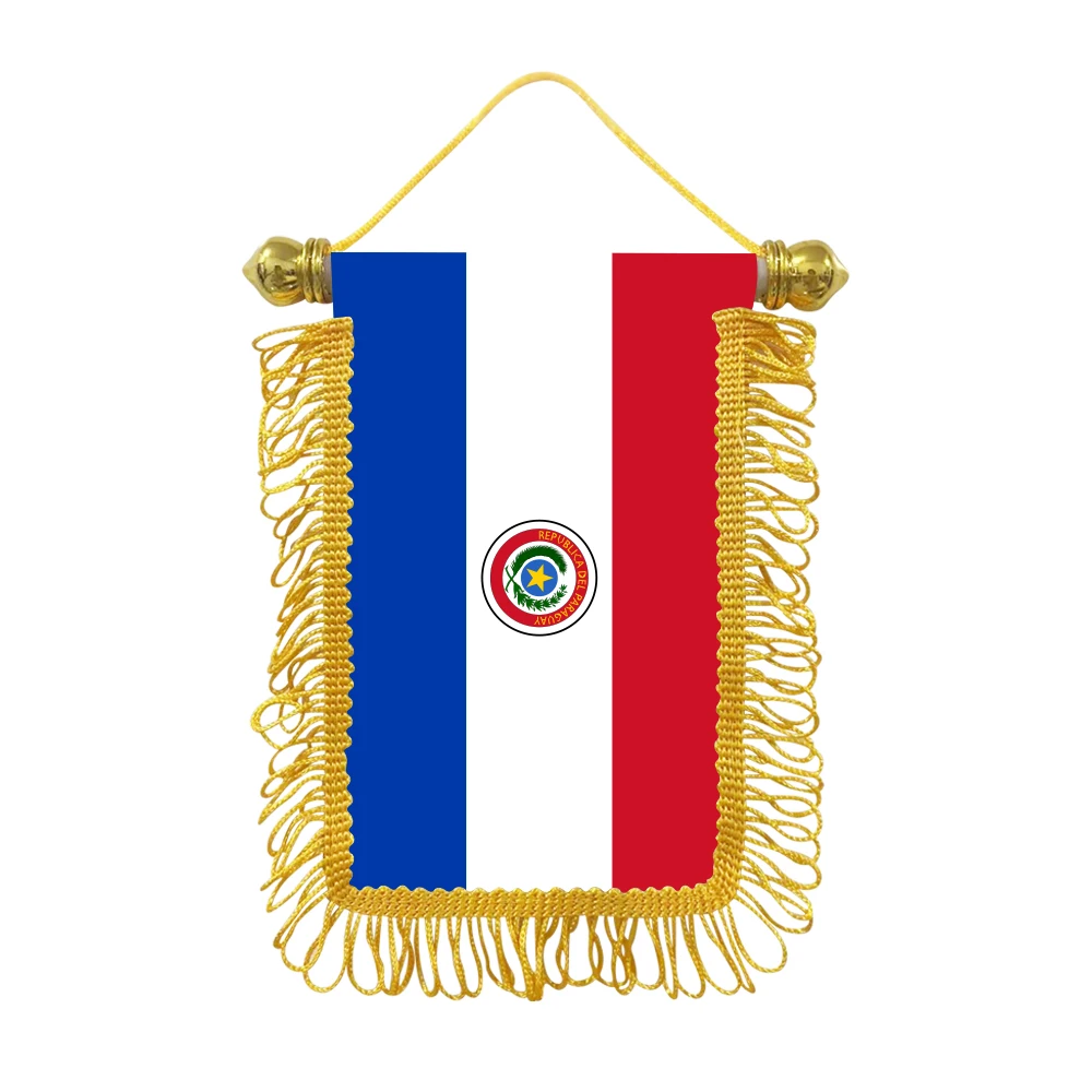 Paraguay small hanging flag 10x15cm triangular flag car decoration hanging flag double-sided pattern with suction cup