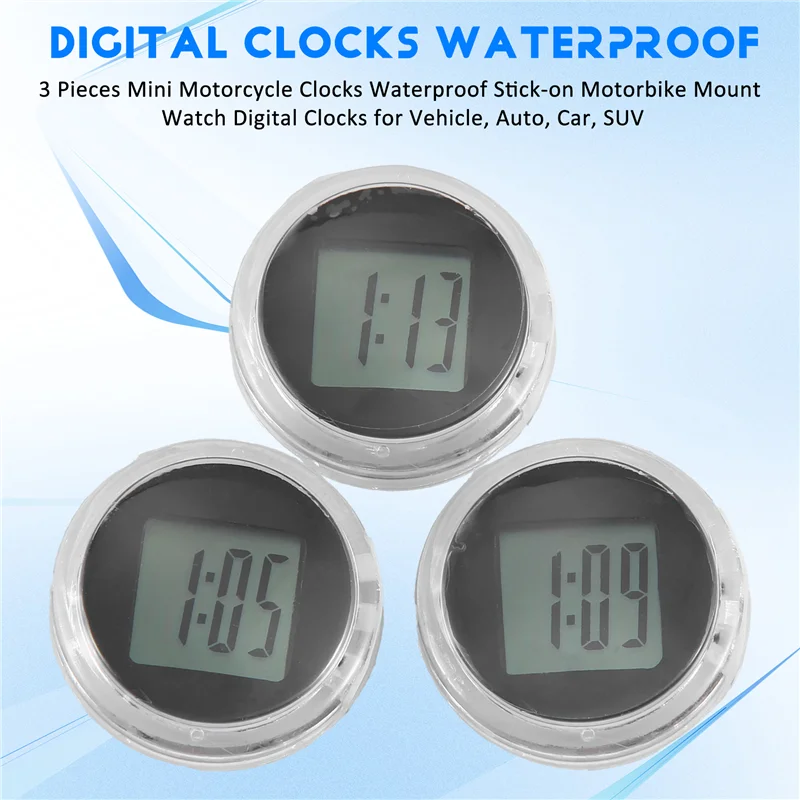 3 قطع ساعات دراجة نارية صغيرة مقاوم للماء عصا على دراجة نارية جبل ساعة الساعات الرقمية للمركبة والسيارات والسيارات SUV-N25R #2
