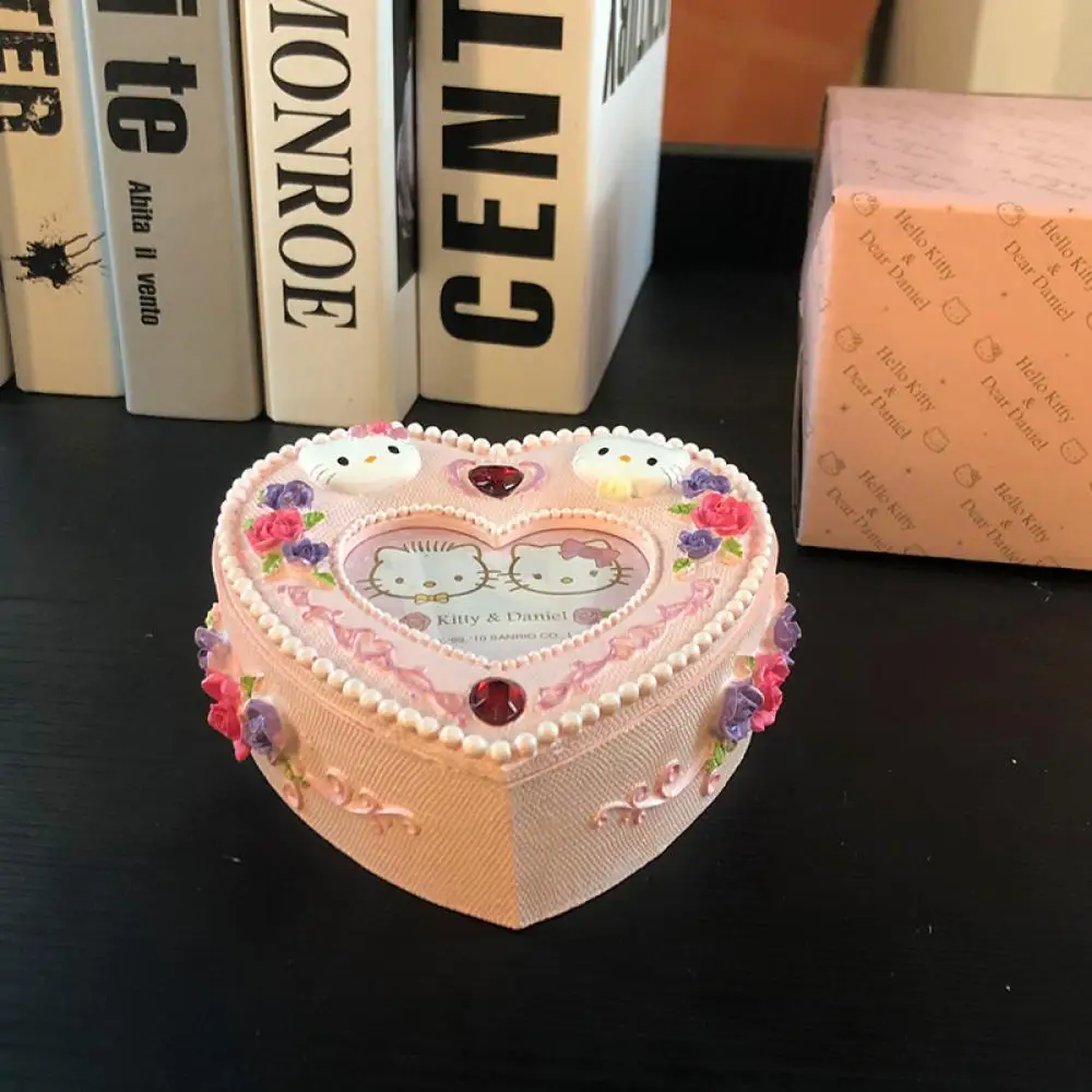 

NEW Sanrio Hello Kitty Jewelry box Couple heart-shaped Photo frame storage box Arts and Crafts ornament girl birthday marry gift