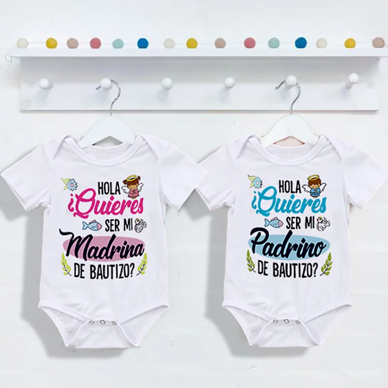 

Would You Be My Godmother & Godfather Print Baby Bodysuits Baby Ask for Madrina Padrino Baptism Clothes Summer Infant Jumpsuits