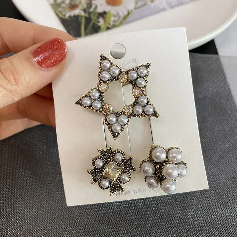 Fashion 3pc/set Cute Pearl Bow Brooch Simple Luxury Small Fragrance Shining Star Brooches Pin Vintage Buckle Corsage Safety Pins