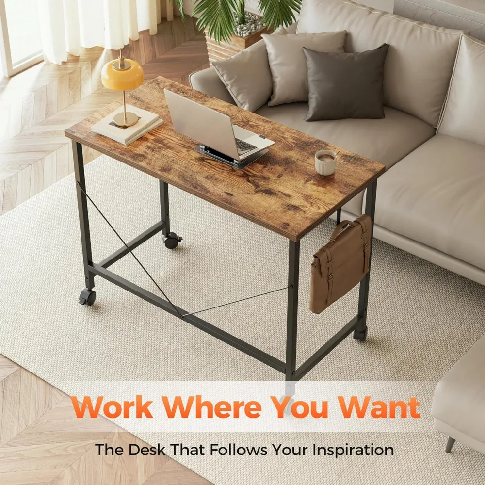 مكتب ألعاب 48 × 24 مع عجلات للمساحات الصغيرة، مكتب كمبيوتر متدحرج حديث وبسيط للمكتب المنزلي والدراسة #2