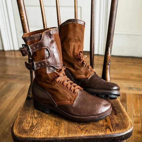 

Medieval Steampunk Cosplay Boots Men Winter Larp Viking Pirate PU Leather Military Shoes Carnival Party Fancy Knight Boots