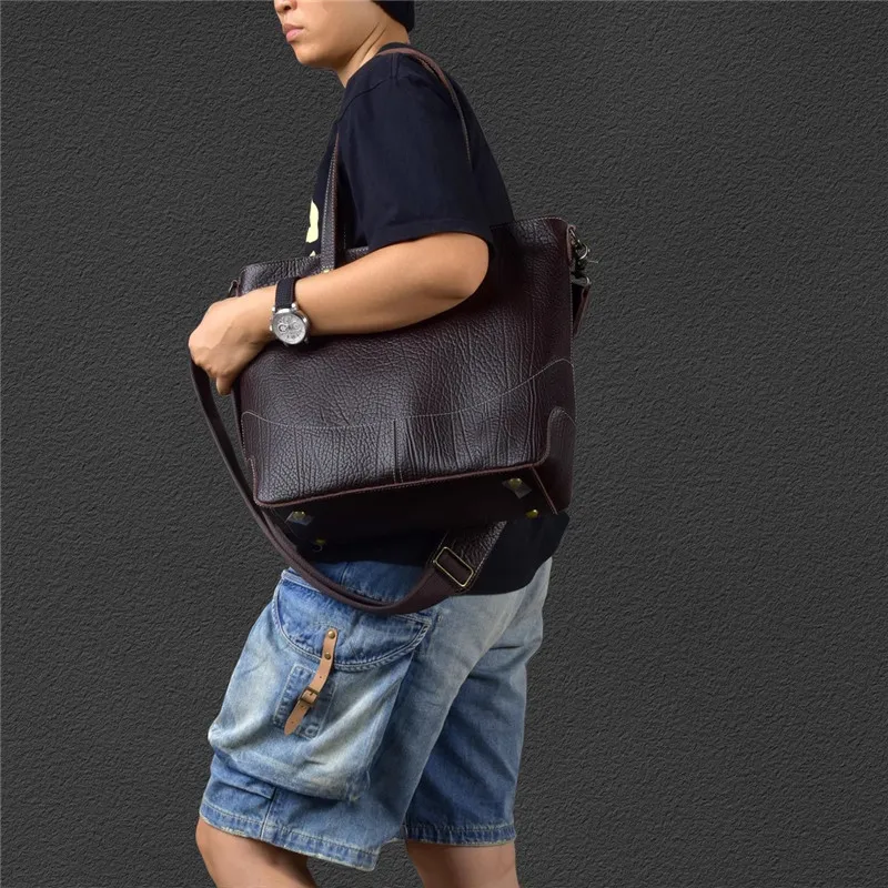 

Organizers handmade genuine leather men's tote bags work handbags designer weekend shopping real cowhide large shoulder bags