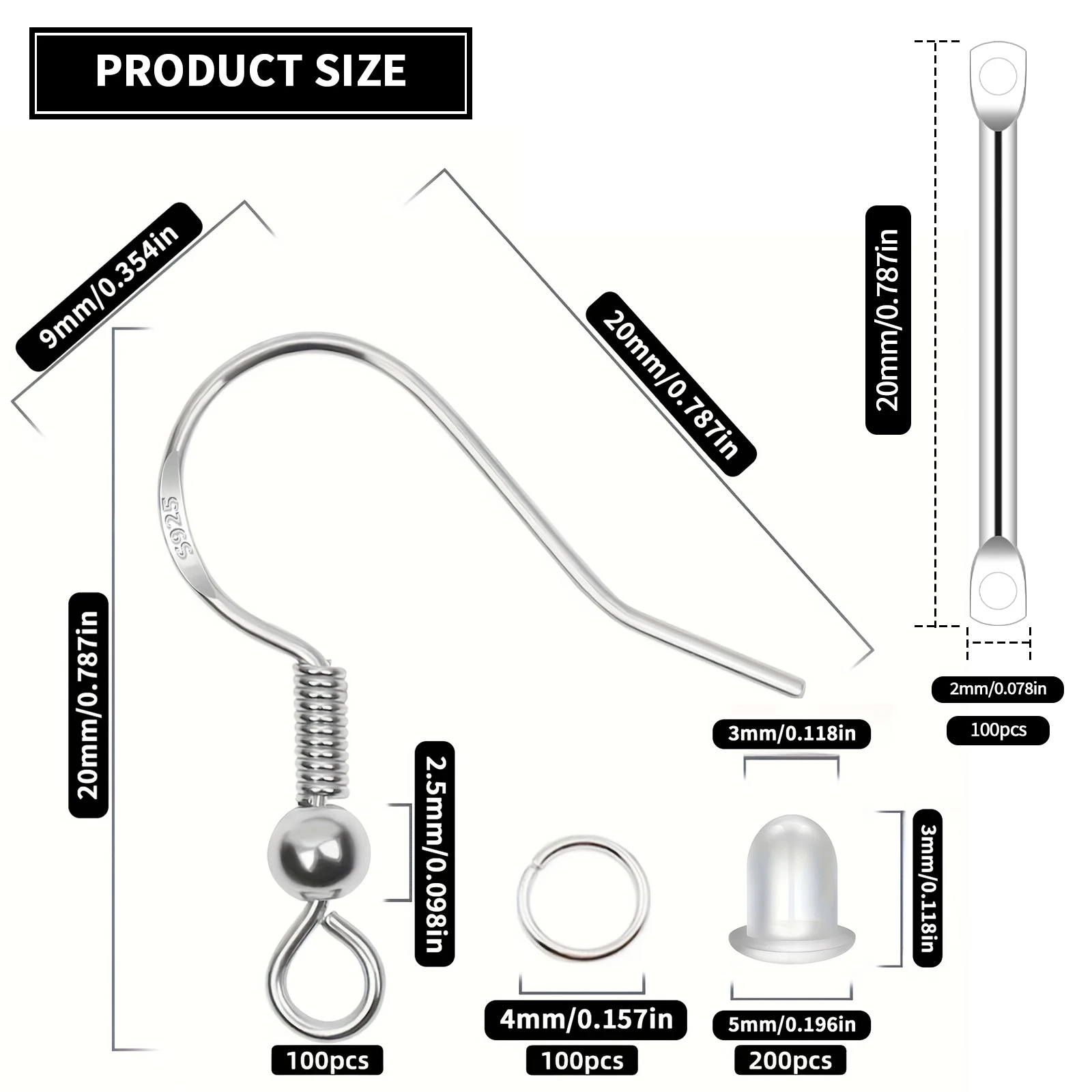 Ganchos de brinco banhados a prata/ouro 925 para fazer joias, kit de fabricação de brincos hipoalergênicos de 900 peças, descobertas de brincos, anéis de salto