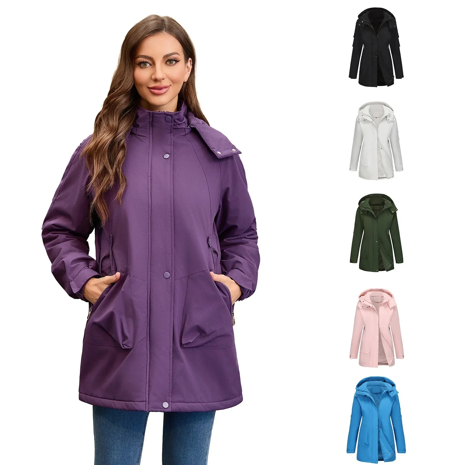 

Detachable Autumn Winter Women Mountaineering Jacket Windproof Windbreaker Outdoor Coat Zipper Elastic Cuff Cotton Padded Ladies