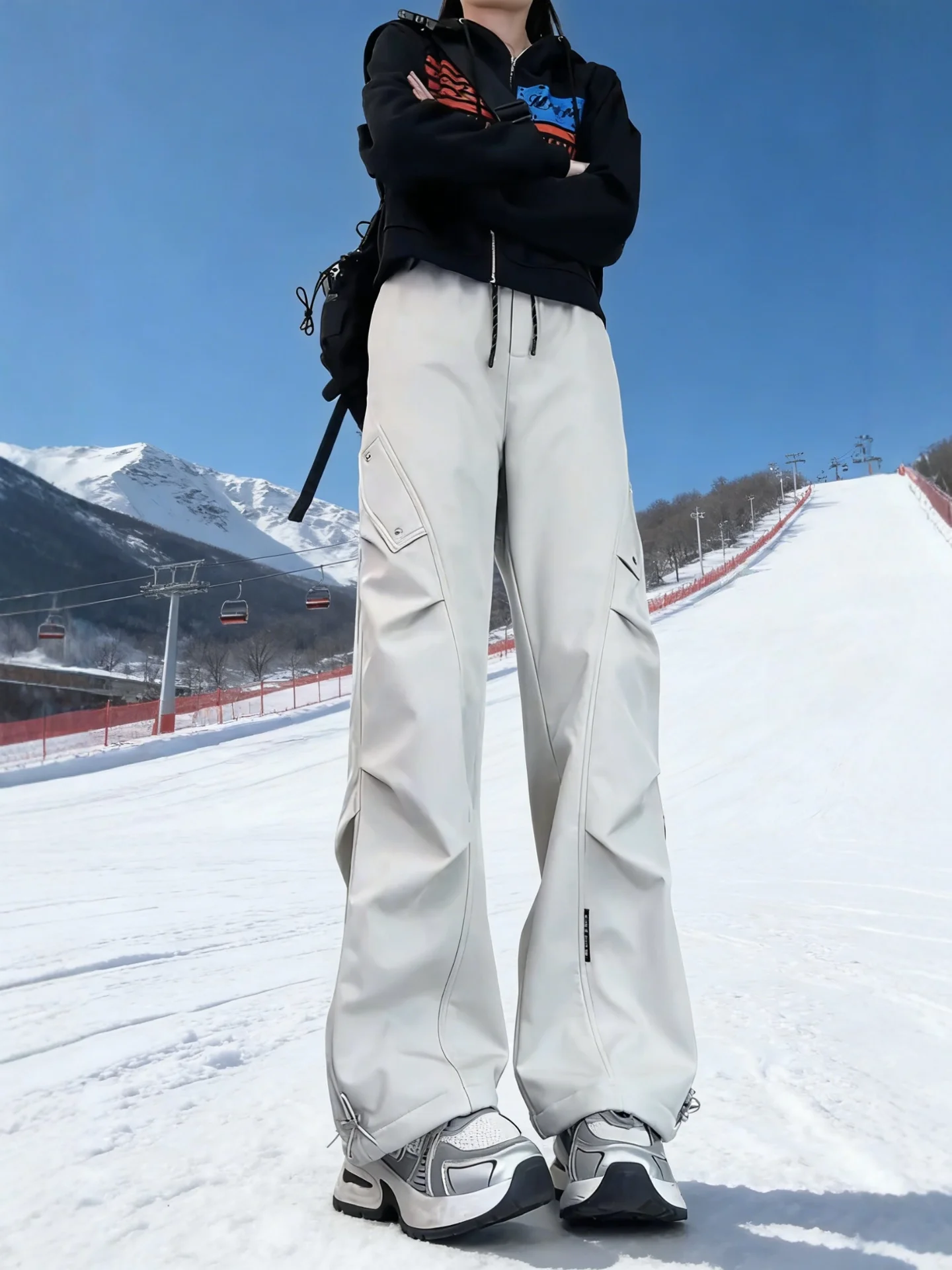 

Slim Fit Thiened Fce Lined Ski Pants American Sle Narrow Version for Men And Women Autumn Winter Mountain Climbing Tro...