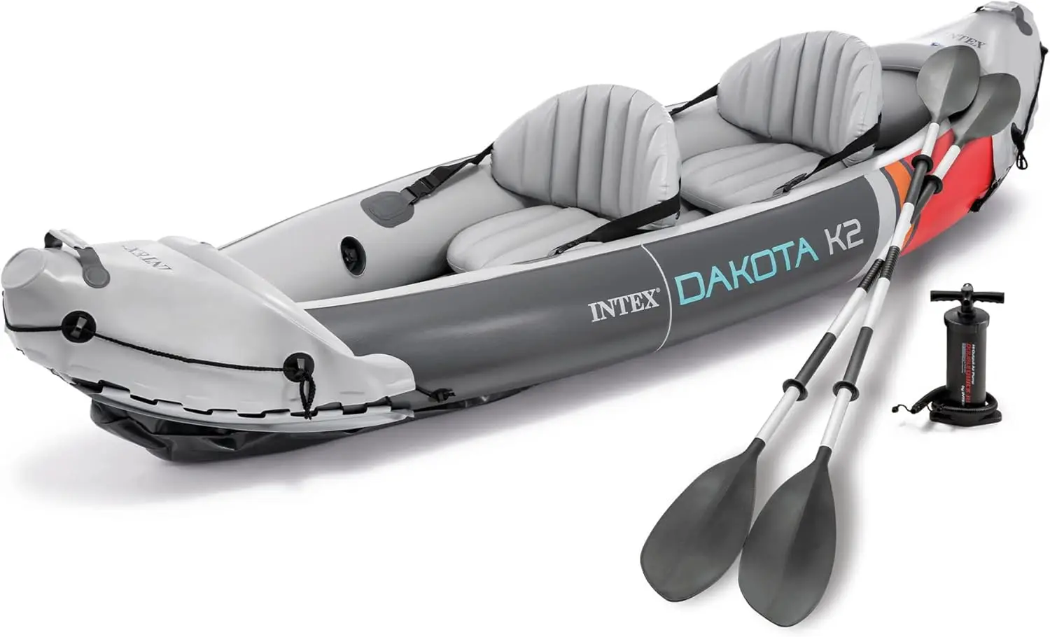 เรือคายัคไวนิลเป่าลม Dakota K2 สําหรับ 2 คนและชุดอุปกรณ์เสริมพร้อมพายขนาด 86 นิ้ว ปั๊มลม และกระเป๋าพกพาสําหรับทะเลสาบและแม่น้ํา Gra