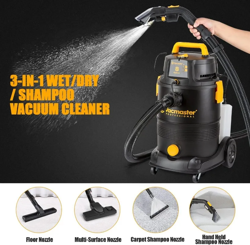 Vacmaster VK809PWR 0201 8 Gallon 5.5 Peak HP Wet/Dry/Upholstery Shampoo Vacuum Cleaner